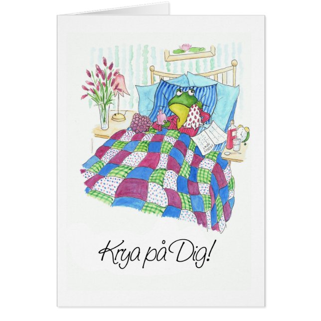 Fun Green Frog Get Well Soon Swedish Greeting (Front)