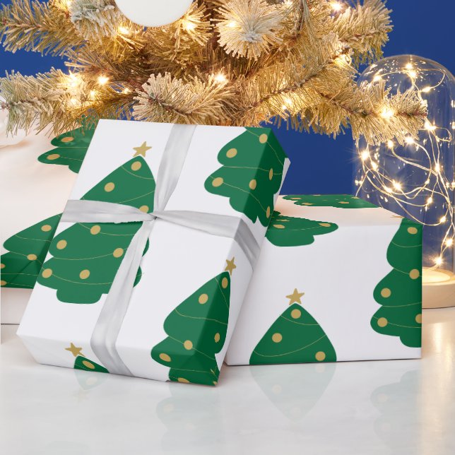 Fun Green & Gold Decorated Christmas Tree Wrapping Paper (Holidays)