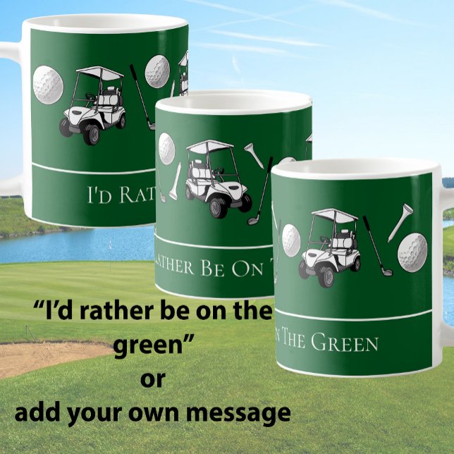 Fun Green Golf Balls and Cart With Custom Message Coffee Mug (Creator Uploaded)