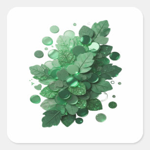 Fun Green GREEN LEAVES AND GLITTERY COINS Gift Square Sticker