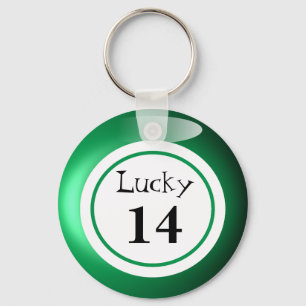 Fun Green Lucky Number Bingo Ball Theme Key Ring