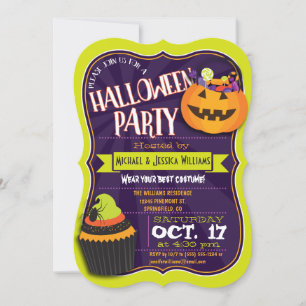 Fun Green & Purple Halloween Costume Party Invitation