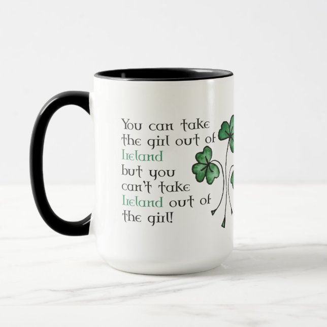 Fun Green Shamrocks Irish Girl Ringer Mug (Left)