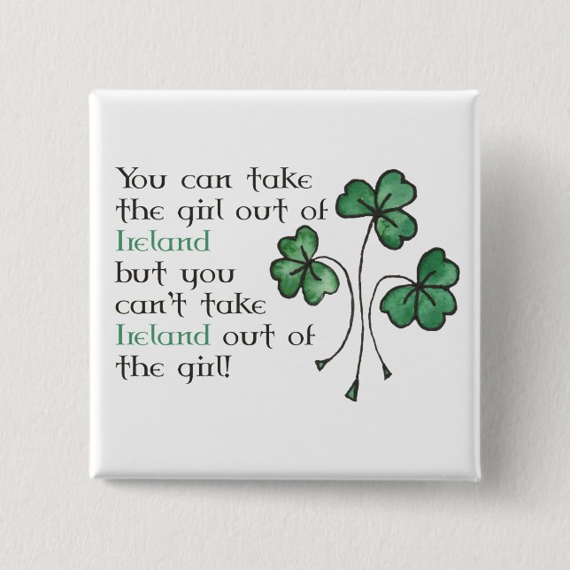 Fun Green Shamrocks Irish Girl Square Button (Front)