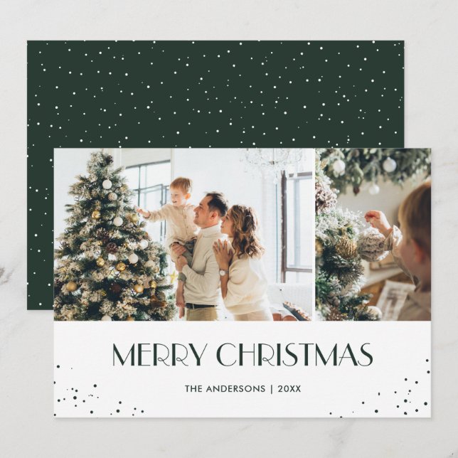 Fun Green Snow Photo Merry Christmas Holiday Card (Front/Back)