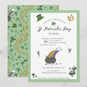 Fun Green St Patricks Day Irish Blessings Lunch Invitation