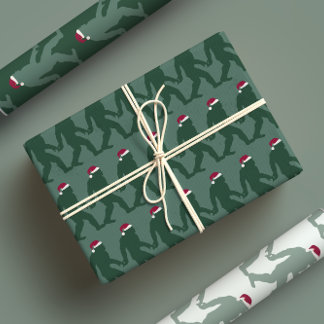 Fun Green Tonal Bigfoot Santa Unique Xmas  Wrapping Paper Sheet