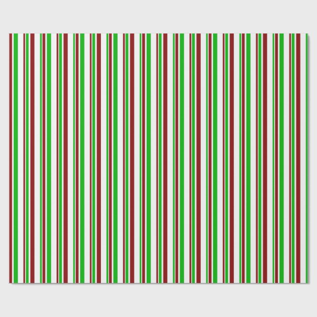 Fun Green, White, Red Christmas Inspired Lines Wrapping Paper (Flat)