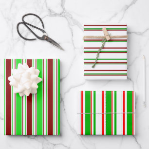 Fun Green, White, Red Christmas Themed Patterns Wrapping Paper Sheet