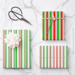 Fun Green, White, Red Christmas Themed Patterns Wrapping Paper Sheet