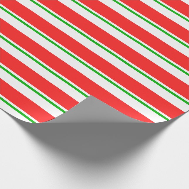 Fun Green, White, Red Christmas Themed Stripes Wrapping Paper (Corner)