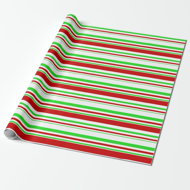 Fun Green, White, Red Coloured Christmas Inspired Wrapping Paper (Unrolled)