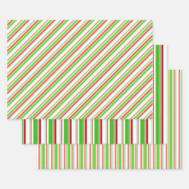 Fun Green, White, Red Coloured Christmas Inspired Wrapping Paper Sheet (Set)