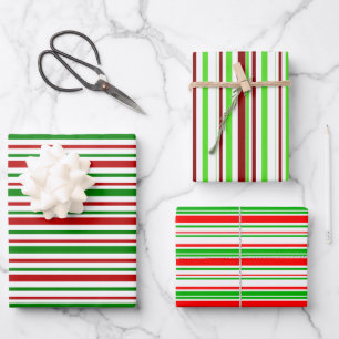 Fun Green, White, Red Stripes/Lines Pattern Wrapping Paper Sheet