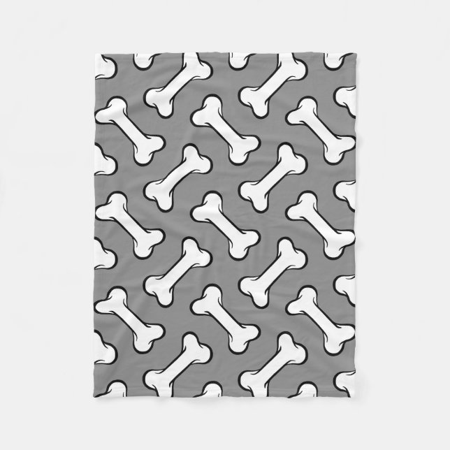 Fun Grey and White Bones Pattern Dog Blanket (Front)
