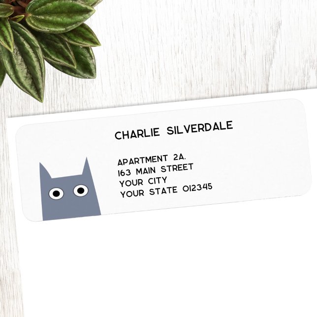 Fun Grey Cat Return Address (Fun blue, gray or grey cat return address labels)