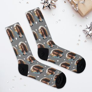 Fun Grey Custom Girlfriend Photo Heart Socks