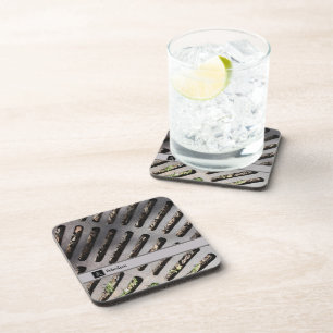 Fun Grey Heavy Metal Grate Look Monogram Coaster