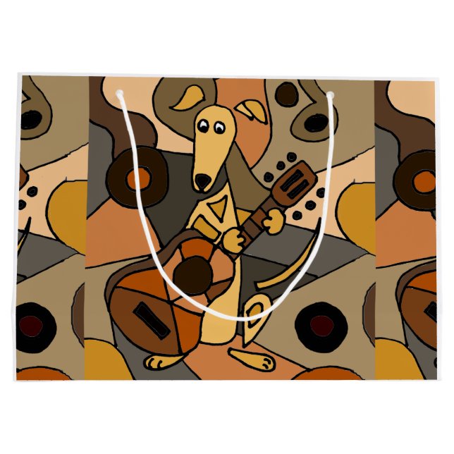 Fun Greyhound Dog Playing Guitar Modern Art Large Gift Bag (Back)