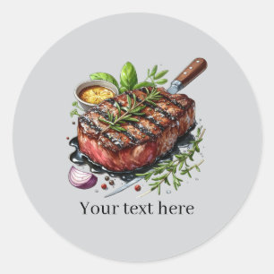 Fun grilled steak customisable classic round sticker