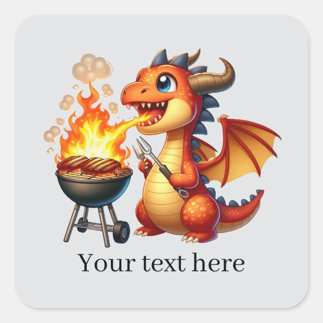 Fun grilling dragon customisable  square sticker (Front)