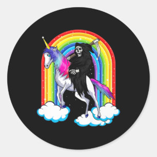 Fun Grim Reaper Riding An Unicorn Death Unicorn Ha Classic Round Sticker