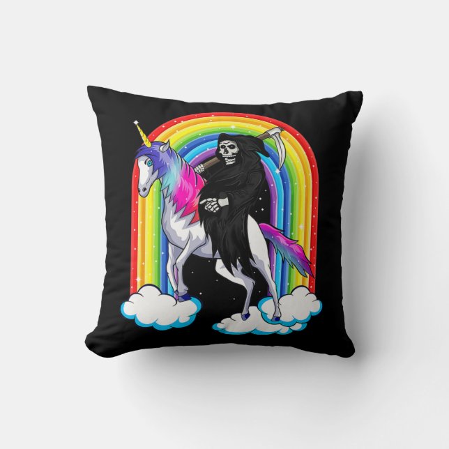 Fun Grim Reaper Riding An Unicorn Death Unicorn Ha Cushion (Front)