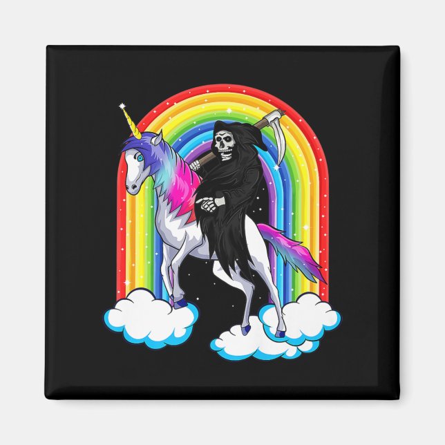 Fun Grim Reaper Riding An Unicorn Death Unicorn Ha Magnet (Front)