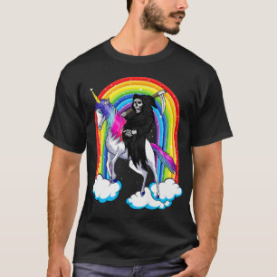 Fun Grim Reaper Riding An Unicorn Death Unicorn Ha T-Shirt