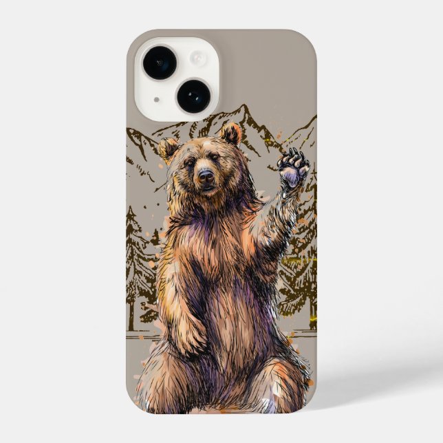 Fun Grizzly Bear Wildlife Nature Animal Art iPhone Case (Back)