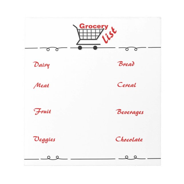 Fun Grocery List Notepad for Chocolate Lover (Front)