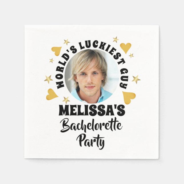 Fun Grooms Face Photo Bachelorette Party Napkin (Front)