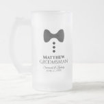 Fun Groomsman Black Tie Tuxedo Frosted Beer Mug<br><div class="desc">This fun frosted beer mug is designed as a gift or favour for your groomsmen. It features an image of a black bow tie with three buttons, resembling a tuxedo. The text reads "Groomsman" and has a place for his name, the couple's names and wedding date. Great way to thank...</div>