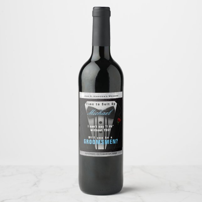 Fun Groomsman Invitation  Wine Label (Front)