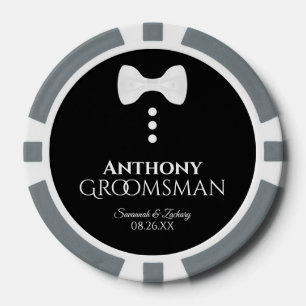 Fun Groomsman Wedding Favour White Bow Tie Tuxedo Poker Chips
