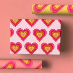 Fun Groovy Retro Hearts Wrapping Paper Sheet