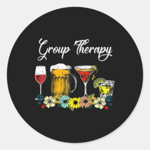 Fun Group Therapy Floral Drink Glasses Mental Heal Classic Round Sticker