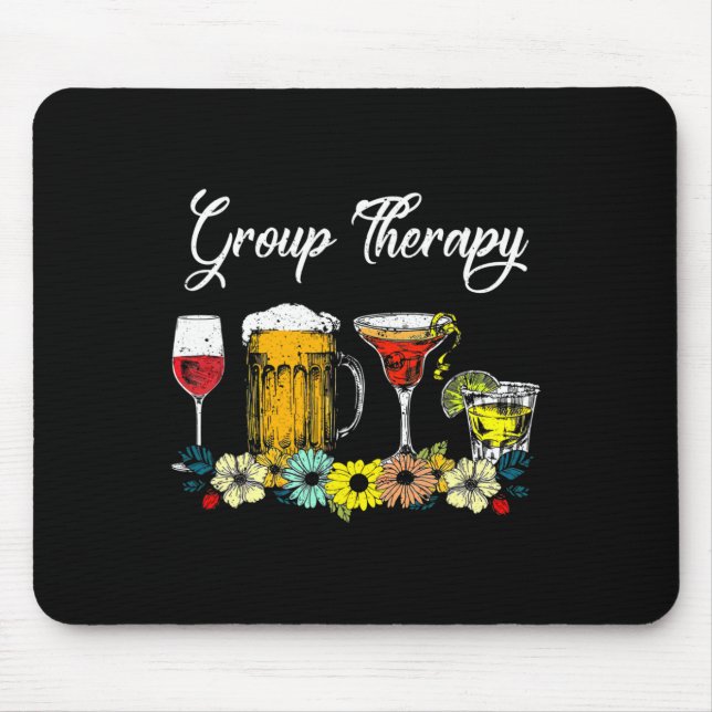 Fun Group Therapy Floral Drink Glasses Mental Heal Mouse Mat (Front)