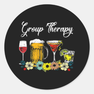 Fun Group Therapy Floral Drink Gles Mental Health Classic Round Sticker
