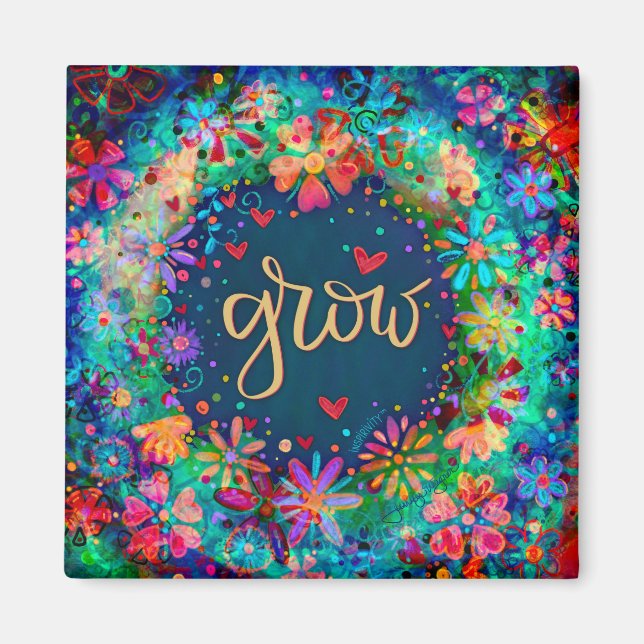 Fun Grow Pretty Floral Modern Inspirivity Magnet (Front)