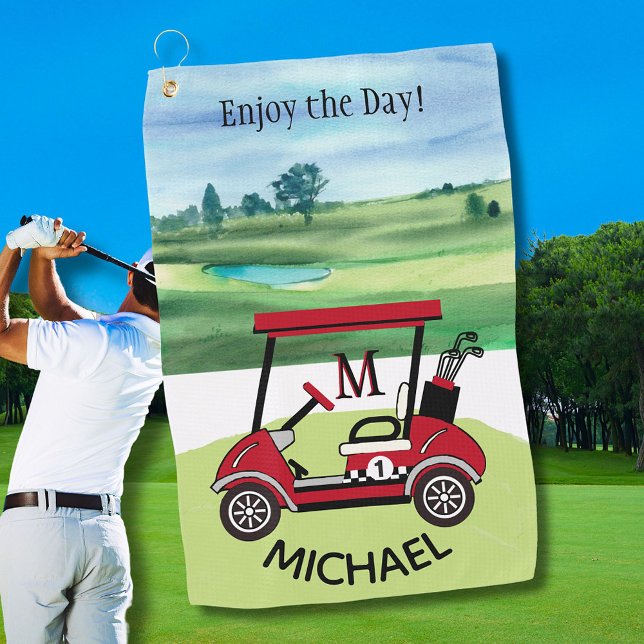Fun Guy Gift Golf Cart Personalised Name Golf Towel (Creator Uploaded)