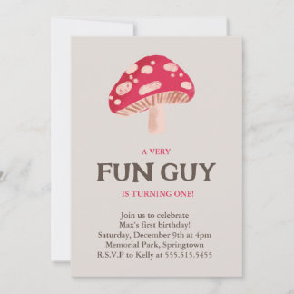 Fun Guy Mushroom Theme birthday invitation