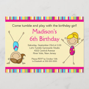 Fun Gymnastics Kids Birthday Party Invitation
