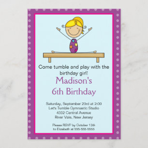 Fun Gymnastics Kids Birthday Party Invitation