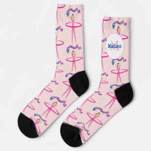 Fun Gymnastics text Pink hula hoop girl Monogram Socks