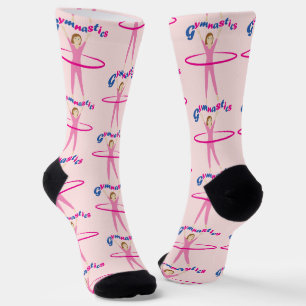 Fun Gymnastics text Pink hula hoop girl Socks