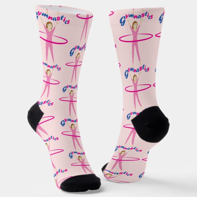 Fun Gymnastics text Pink hula hoop girl Socks (Angled)