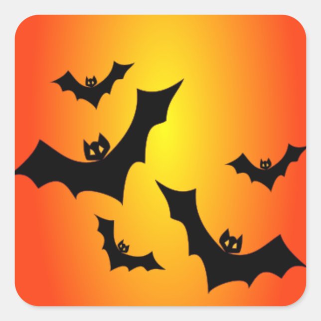 Fun Halloween Bats on Yellow & Orange Square Sticker (Front)