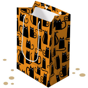 Fun Halloween Black Cat Orange Medium Gift Bag
