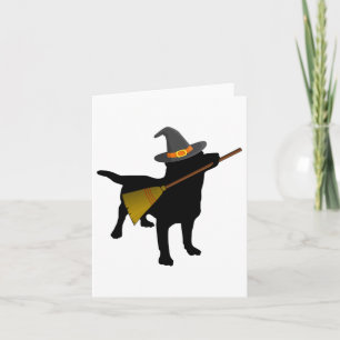 Fun Halloween Black Lab Dog Cute Witch Hat Broom Card